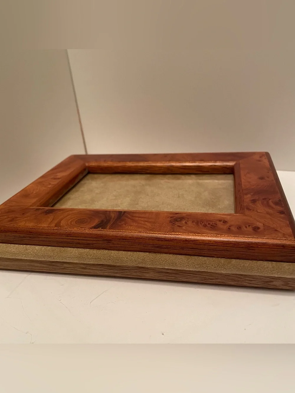 Vintage Italian Burlwood Hinged Double Photo Frame Holds 3.5x5 Photos